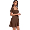 image:imageLYANER Womens Square Neck Ruffle Mini Dress Off The Shoulder Short Sleeve A Line Flowy Graduation DressesPure Dark Brown