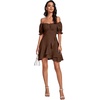 image:imageLYANER Womens Square Neck Ruffle Mini Dress Off The Shoulder Short Sleeve A Line Flowy Graduation DressesPure Dark Brown