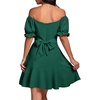 image:imageLYANER Womens Square Neck Ruffle Mini Dress Off The Shoulder Short Sleeve A Line Flowy Graduation DressesPure Dark Green