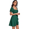 image:imageLYANER Womens Square Neck Ruffle Mini Dress Off The Shoulder Short Sleeve A Line Flowy Graduation DressesPure Dark Green