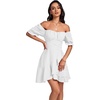 image:imageLYANER Womens Square Neck Ruffle Mini Dress Off The Shoulder Short Sleeve A Line Flowy Graduation DressesPure White