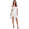image:imageLYANER Womens Square Neck Ruffle Mini Dress Off The Shoulder Short Sleeve A Line Flowy Graduation DressesPure White