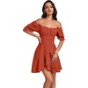 image:imageLYANER Womens Square Neck Ruffle Wrap Mini Dress Off Shoulder Flounce Short Sleeve A Line Flowy Dress Dark Orange Small