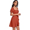 image:imageLYANER Womens Square Neck Ruffle Wrap Mini Dress Off Shoulder Flounce Short Sleeve A Line Flowy Dress Dark Orange Small