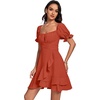 image:imageLYANER Womens Square Neck Ruffle Wrap Mini Dress Off Shoulder Flounce Short Sleeve A Line Flowy Dress Dark Orange Small