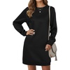 image:imageLYANER Womens Sweatshirt Dress Crewneck Long Sleeve Sweat Shirt Loose Fit Mini Dresses with Pockets Solid Black XLarge
