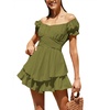 image:imageLYANER Womens Tie Back Off Shoulder Wrap Layer Ruffle A Line Short Sleeve Casual Mini DressArmy Green