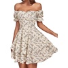 image:imageLYANER Womens Tie Back Off Shoulder Wrap Layer Ruffle A Line Short Sleeve Casual Mini DressBeige Print