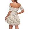 image:imageLYANER Womens Tie Back Off Shoulder Wrap Layer Ruffle A Line Short Sleeve Casual Mini DressBeige Print