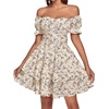 image:imageLYANER Womens Tie Back Off Shoulder Wrap Layer Ruffle A Line Short Sleeve Casual Mini DressBeige Print