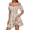 image:imageLYANER Womens Tie Back Off Shoulder Wrap Layer Ruffle A Line Short Sleeve Casual Mini DressBeige Print