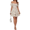 image:imageLYANER Womens Tie Back Off Shoulder Wrap Layer Ruffle A Line Short Sleeve Casual Mini DressBeige Print