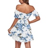 image:imageLYANER Womens Tie Back Off Shoulder Wrap Layer Ruffle A Line Short Sleeve Casual Mini DressDeep Blue Floral Print