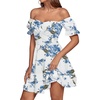 image:imageLYANER Womens Tie Back Off Shoulder Wrap Layer Ruffle A Line Short Sleeve Casual Mini DressDeep Blue Floral Print