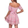 image:imageLYANER Womens Tie Back Off Shoulder Wrap Layer Ruffle A Line Short Sleeve Casual Mini DressFloral Print Beige