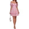 image:imageLYANER Womens Tie Back Off Shoulder Wrap Layer Ruffle A Line Short Sleeve Casual Mini DressFloral Print Beige