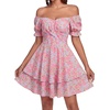image:imageLYANER Womens Tie Back Off Shoulder Wrap Layer Ruffle A Line Short Sleeve Casual Mini DressFloral Print Beige