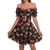 image:imageLYANER Womens Tie Back Off Shoulder Wrap Layer Ruffle A Line Short Sleeve Casual Mini DressFlower Black