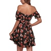 image:imageLYANER Womens Tie Back Off Shoulder Wrap Layer Ruffle A Line Short Sleeve Casual Mini DressFlower Black