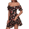 image:imageLYANER Womens Tie Back Off Shoulder Wrap Layer Ruffle A Line Short Sleeve Casual Mini DressFlower Black