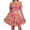 image:imageLYANER Womens Tie Back Off Shoulder Wrap Layer Ruffle A Line Short Sleeve Casual Mini DressFlower Print