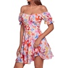 image:imageLYANER Womens Tie Back Off Shoulder Wrap Layer Ruffle A Line Short Sleeve Casual Mini DressFlower White