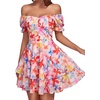 image:imageLYANER Womens Tie Back Off Shoulder Wrap Layer Ruffle A Line Short Sleeve Casual Mini DressFlower White