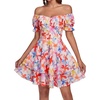 image:imageLYANER Womens Tie Back Off Shoulder Wrap Layer Ruffle A Line Short Sleeve Casual Mini DressFlower White
