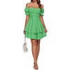 image:imageLYANER Womens Tie Back Off Shoulder Wrap Layer Ruffle A Line Short Sleeve Casual Mini DressGrass Green