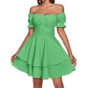 image:imageLYANER Womens Tie Back Off Shoulder Wrap Layer Ruffle A Line Short Sleeve Casual Mini DressGrass Green