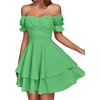 image:imageLYANER Womens Tie Back Off Shoulder Wrap Layer Ruffle A Line Short Sleeve Casual Mini DressGrass Green