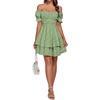 image:imageLYANER Womens Tie Back Off Shoulder Wrap Layer Ruffle A Line Short Sleeve Casual Mini DressGrass Green Print