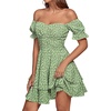 image:imageLYANER Womens Tie Back Off Shoulder Wrap Layer Ruffle A Line Short Sleeve Casual Mini DressGrass Green Print