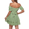 image:imageLYANER Womens Tie Back Off Shoulder Wrap Layer Ruffle A Line Short Sleeve Casual Mini DressGrass Green Print