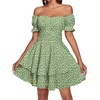 image:imageLYANER Womens Tie Back Off Shoulder Wrap Layer Ruffle A Line Short Sleeve Casual Mini DressGrass Green Print