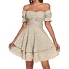 image:imageLYANER Womens Tie Back Off Shoulder Wrap Layer Ruffle A Line Short Sleeve Casual Mini DressKhaki Print