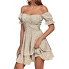 image:imageLYANER Womens Tie Back Off Shoulder Wrap Layer Ruffle A Line Short Sleeve Casual Mini DressKhaki Print