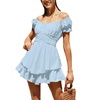 image:imageLYANER Womens Tie Back Off Shoulder Wrap Layer Ruffle A Line Short Sleeve Casual Mini DressLight Blue