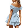 image:imageLYANER Womens Tie Back Off Shoulder Wrap Layer Ruffle A Line Short Sleeve Casual Mini DressLight Blue