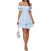 image:imageLYANER Womens Tie Back Off Shoulder Wrap Layer Ruffle A Line Short Sleeve Casual Mini DressLight Blue