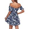image:imageLYANER Womens Tie Back Off Shoulder Wrap Layer Ruffle A Line Short Sleeve Casual Mini DressNavy Blue Floral Print