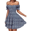 image:imageLYANER Womens Tie Back Off Shoulder Wrap Layer Ruffle A Line Short Sleeve Casual Mini DressNavy Blue Print