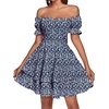image:imageLYANER Womens Tie Back Off Shoulder Wrap Layer Ruffle A Line Short Sleeve Casual Mini DressNavy Blue Print