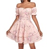 image:imageLYANER Womens Tie Back Off Shoulder Wrap Layer Ruffle A Line Short Sleeve Casual Mini DressPink Floral Print