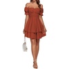 image:imageLYANER Womens Tie Back Off Shoulder Wrap Layer Ruffle A Line Short Sleeve Casual Mini DressPlain Caramel