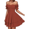 image:imageLYANER Womens Tie Back Off Shoulder Wrap Layer Ruffle A Line Short Sleeve Casual Mini DressPlain Caramel