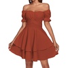 image:imageLYANER Womens Tie Back Off Shoulder Wrap Layer Ruffle A Line Short Sleeve Casual Mini DressPlain Caramel