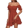 image:imageLYANER Womens Tie Back Off Shoulder Wrap Layer Ruffle A Line Short Sleeve Casual Mini DressPlain Caramel