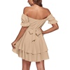 image:imageLYANER Womens Tie Back Off Shoulder Wrap Layer Ruffle A Line Short Sleeve Casual Mini DressPlain Khaki
