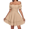 image:imageLYANER Womens Tie Back Off Shoulder Wrap Layer Ruffle A Line Short Sleeve Casual Mini DressPlain Khaki